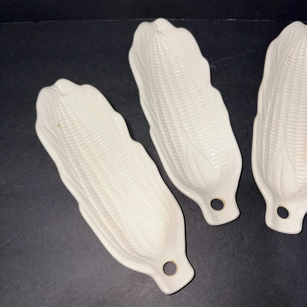 Vintage Pier 1 Ceramic White Corn on the Cob Dishes Set of 4 Made In Japan